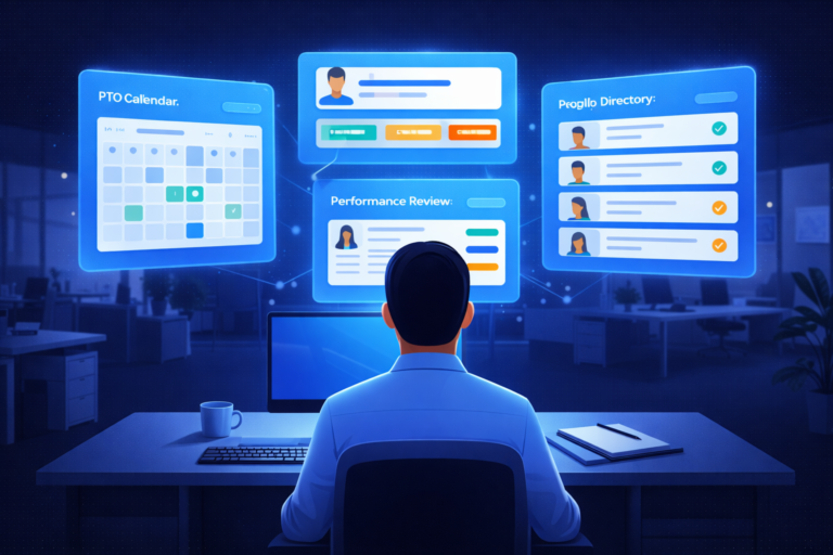 monday.com for HR teams dashboard showing PTO tracking performance reviews employee directory and offboarding workflows