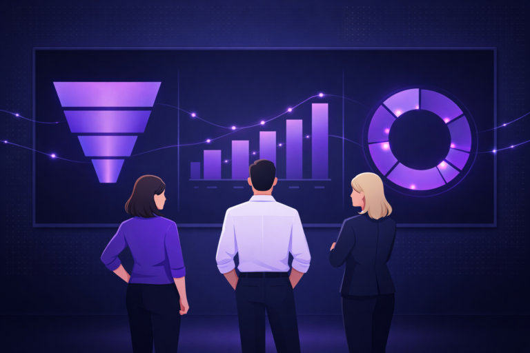 iCIMS analytics dashboard showing recruiting pipeline funnel, time to fill metrics, and source effectiveness charts with hiring team reviewing data