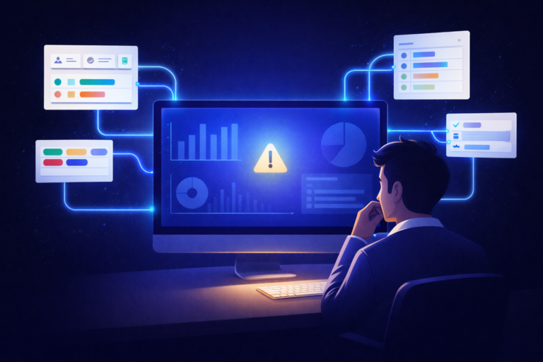 monday.com dashboard not showing data with empty charts and warning indicators on analytics screen