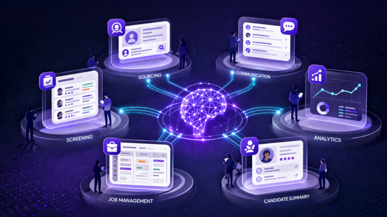 iCIMS Coalesce AI connecting recruiting workflows like sourcing screening communication and analytics into one unified system