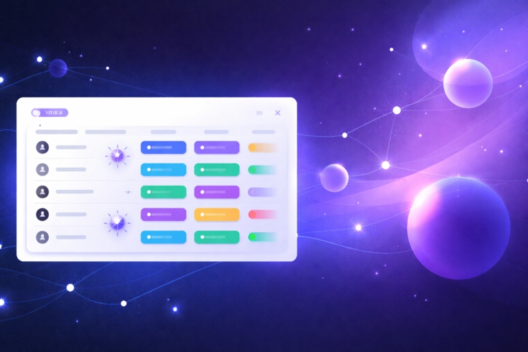 monday.com AI features dashboard with automated workflow columns and neural network data visualization