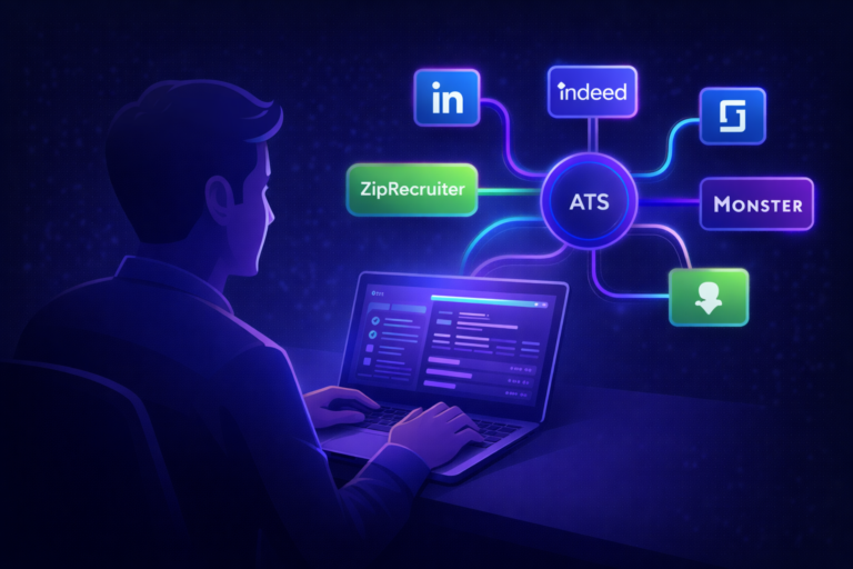 iCIMS job board integrations setup showing ATS connecting to multiple job platforms through automated data pipelines.