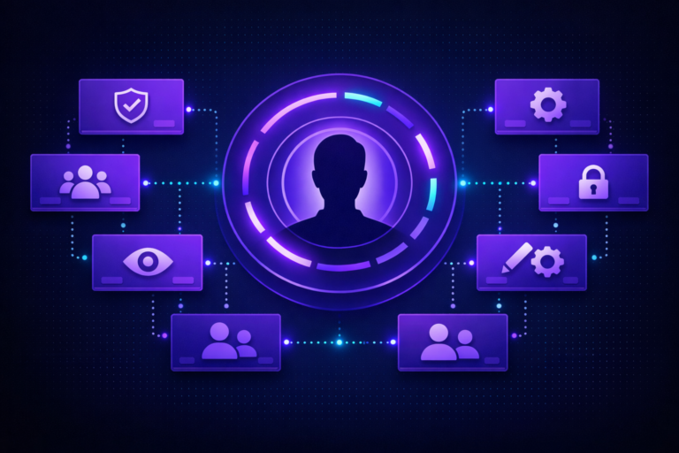 Illustration of user permissions and access hierarchy for iCIMS login groups setup with layered roles and connected access controls