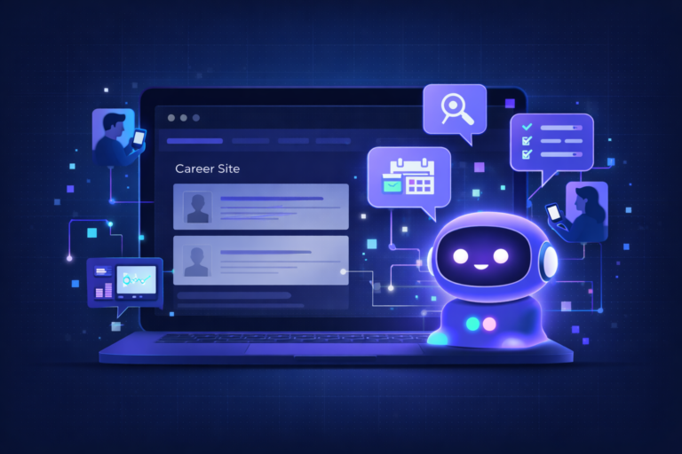 iCIMS Digital Assistant setup on a career site chatbot supporting job search, screening questions, and interview scheduling
